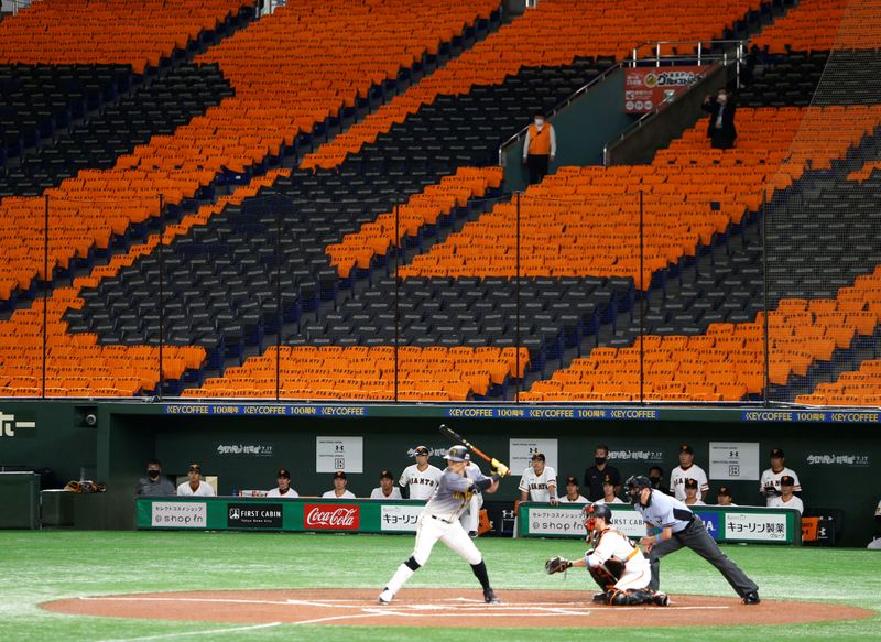 Nippon Professional Baseball league starts behind closed doors due to the spread of the coronavirus disease (COVID-19) at Tokyo Dome in Tokyo