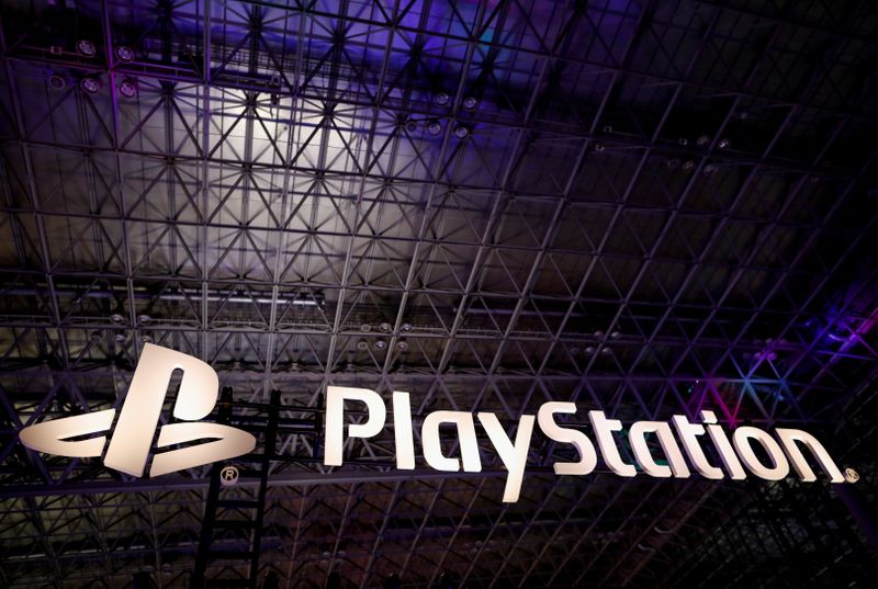 The logo of Sony PlayStation is displayed at Tokyo Game Show 2019 in Chiba