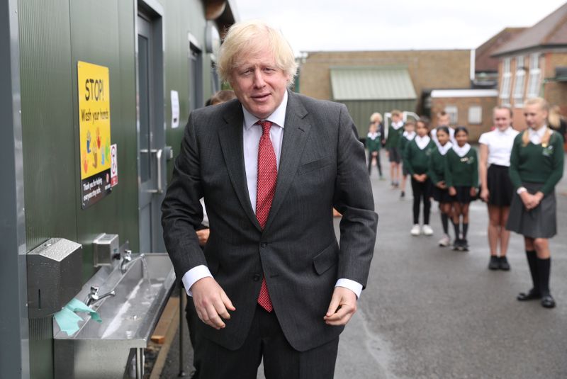 British PM Johnson visits Bovingdon Primary School in Hertfordshire