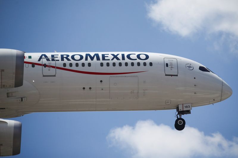 An Aeromexico airplane prepares to land on the airstrip at Benito Juarez international airport in Mexico City
