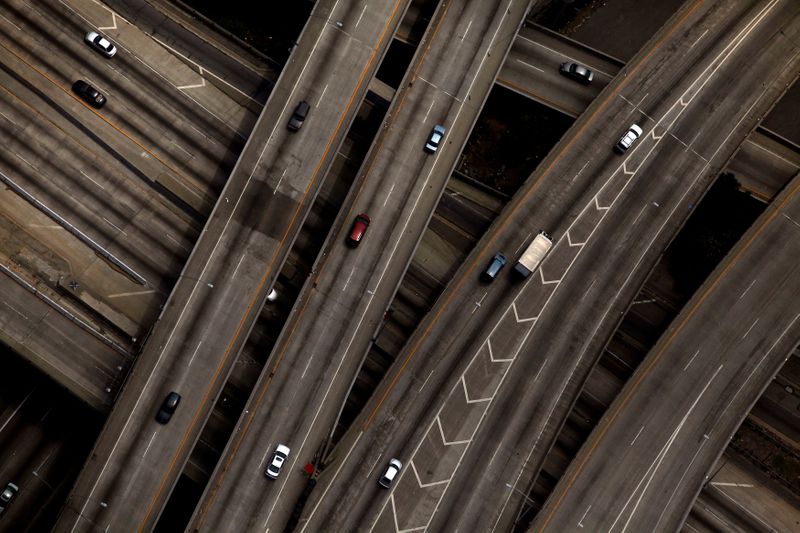 FILE PHOTO: The 10/110 freeway interchange is seen in Los Angeles