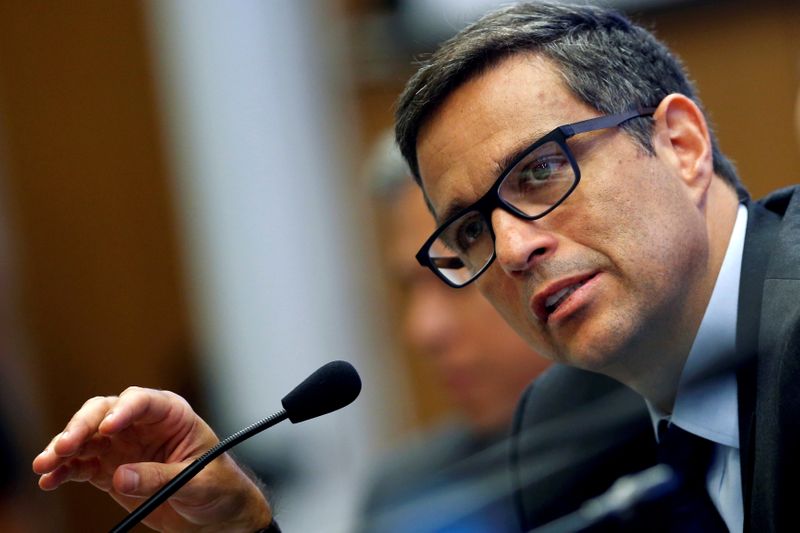 FILE PHOTO: Brazil's Central Bank President Roberto Campos Neto gestures during a news conference at the Brazil Central Bank headquarters in Brasilia