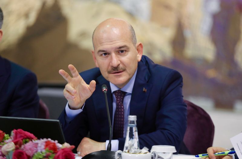 Turkish Interior Minister Soylu speaks during a news conference in Istanbul
