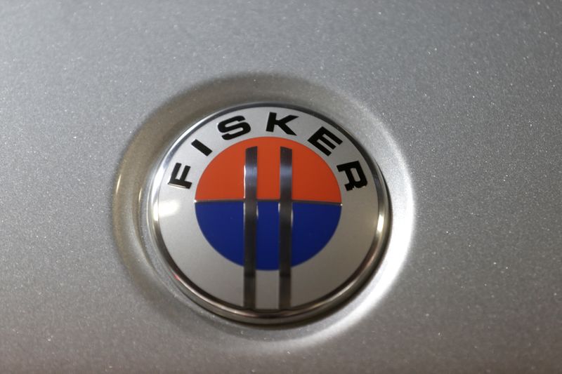 Fisker logo is seen on a Fisker Karma car at the 