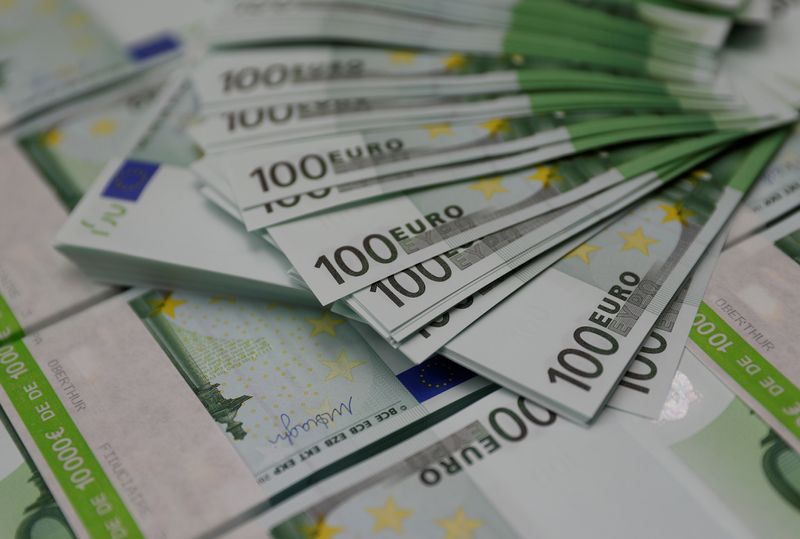 100 Euro Banknotes are seen at the Money Service Austria company's headquarters in Vienna