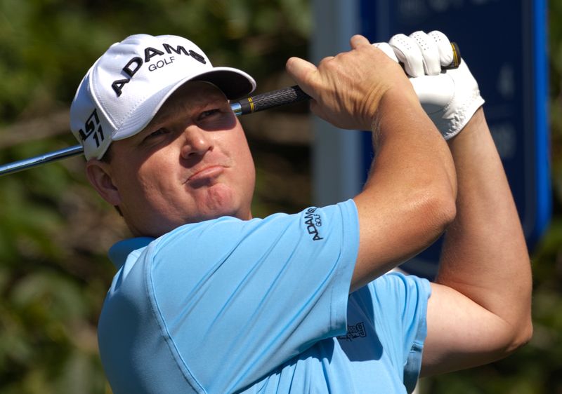 FILE PHOTO: Chad Campbell of the U.S. tees off the second hole during the Canadian Open golf in Vancouver