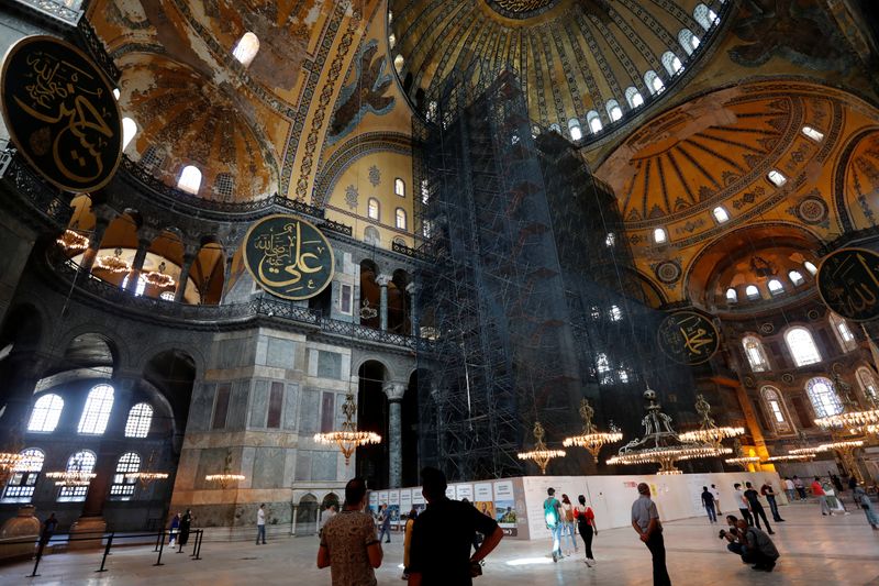 People visit the Hagia Sophia or Ayasofya, a UNESCO World Heritage Site, which was a Byzantine cathedral before being converted into a mosque and currently a museum, in Istanbul