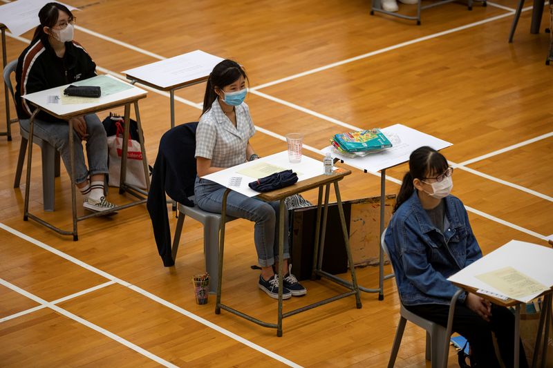 Students attend to take the Diploma of Secondary Education (DSE) exams, following the coronavirus disease (COVID-19) outbreak, in Hong Kong