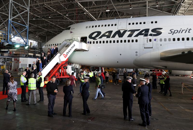Qantas celebrates departure of last 747 jumbo jet from Sydney Airport, as it retires its remaining Boeing 747 planes early due to the coronavirus disease