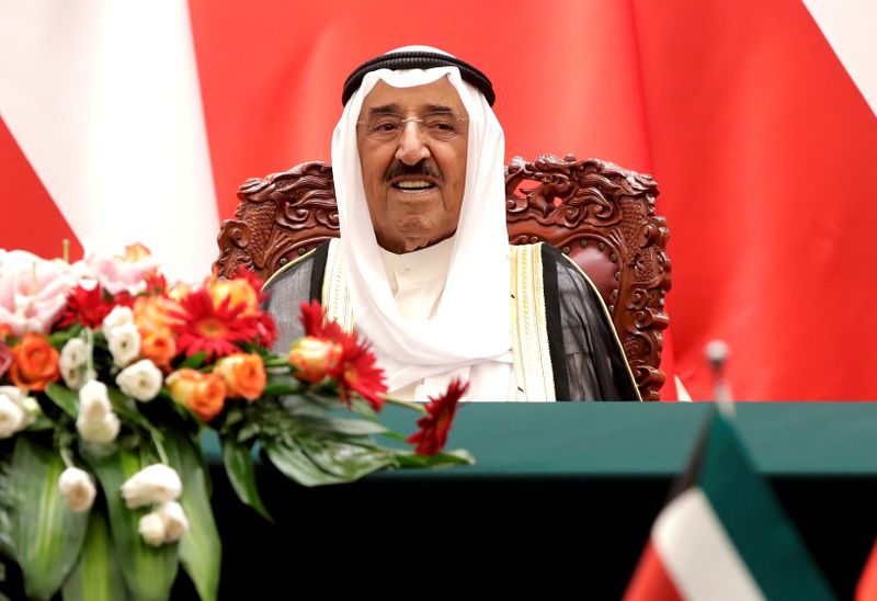 FILE PHOTO: Kuwait's Emir Sheikh Sabah Al-Ahmad Al- Jaber Al-Sabah witnesses a signing ceremony at the Great Hall of the People in Beijing
