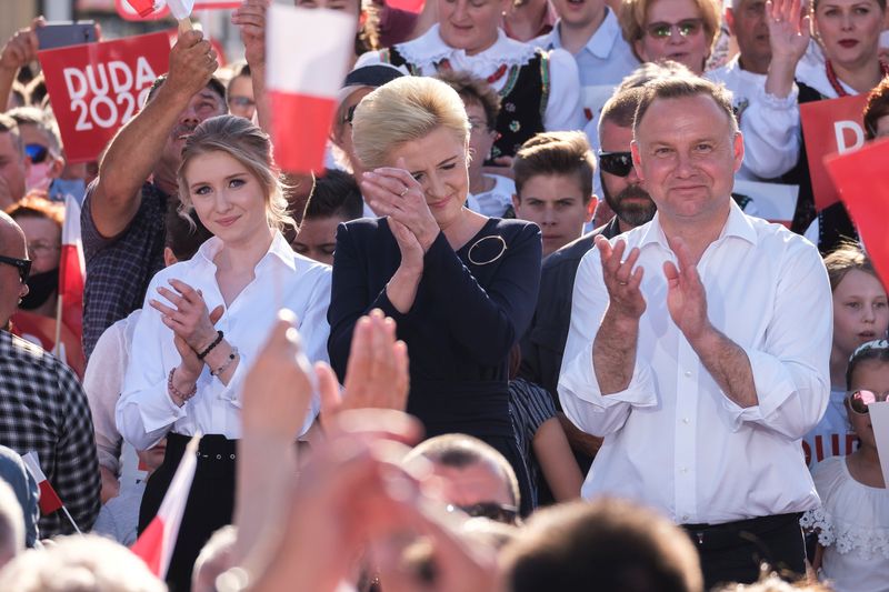Polish President Andrzej Duda attends his election rally in Rzeszow
