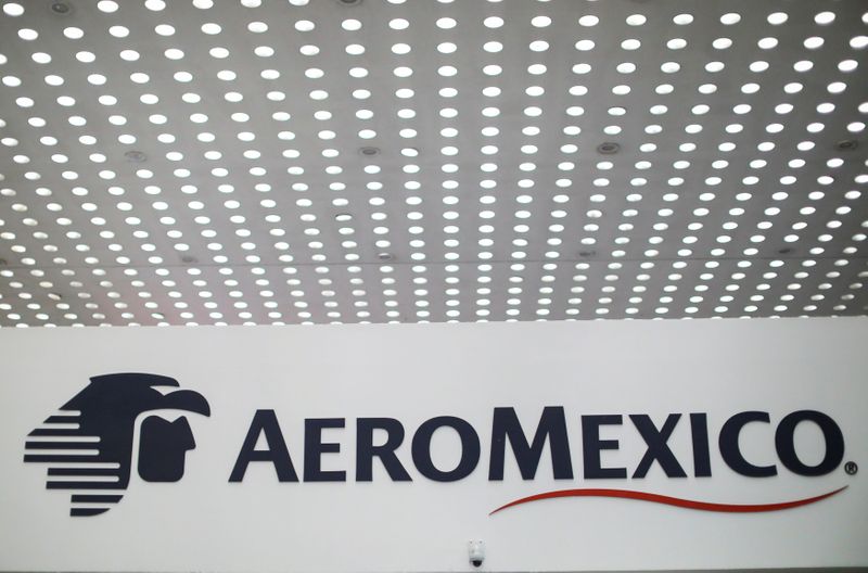 The logo of the aerial company Aeromexico is seen at the Aeromexico counter at Benito Juarez international airport in Mexico City