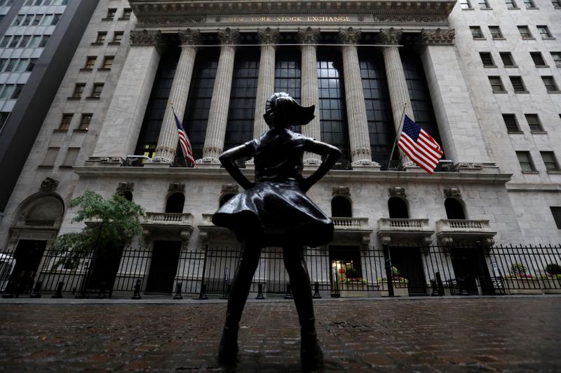 The Fearless Girl statue is seen outside the NYSE in New York