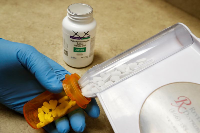 FILE PHOTO: The drug hydroxychloroquine is displayed at a pharmacy in Provo, Utah, U.S.