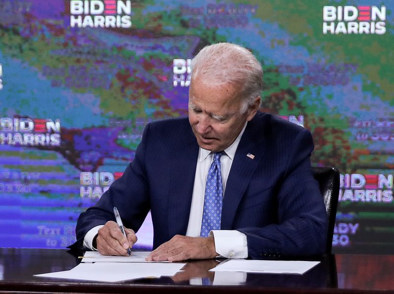 Democratic presidential candidate Biden and vice presidential candidate Harris sign nomination documents in Wilmington, Delaware