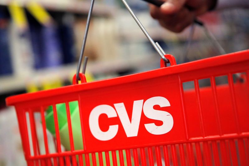 The CVS logo is seen at one of their stores in Manhattan, New York, U.S.