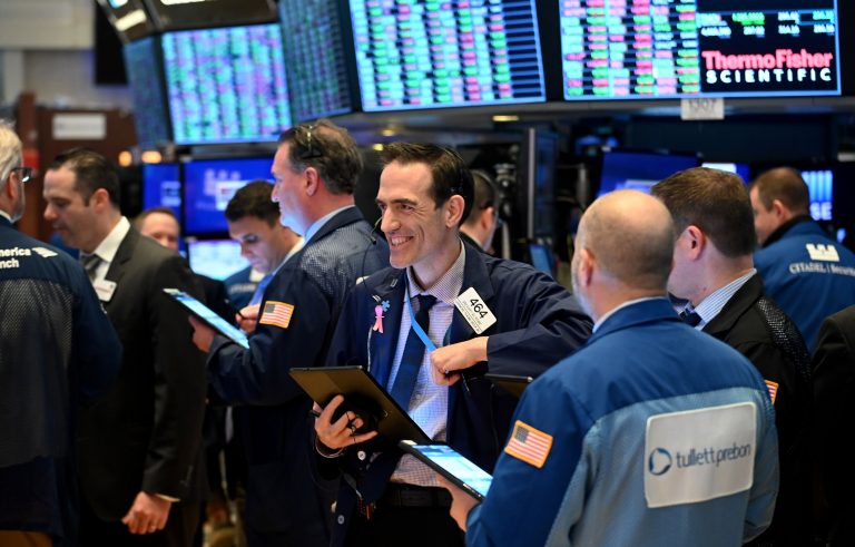Dow jumps 350 points to start week, S&P 500 inches closer to all-time high