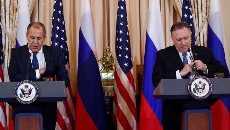 U.S. Secretary of State Pompeo holds news conference with Russia’s Foreign Minister Lavrov at State Department in Washington