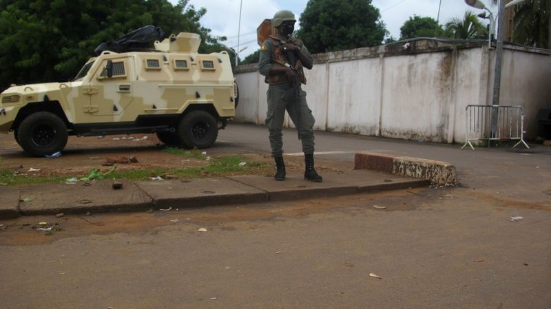 Malian army soldiers are seen outside the private house of president Ibrahim Boubacar Keita in Bamako