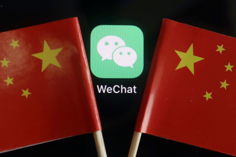 Illustration picture of Wechat app with China flags