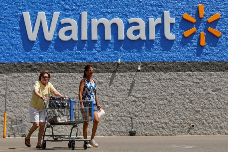 FILE PHOTO: A shopper who refused to wear a mask is seen leaving a Walmart store in Bradford, Pennsylvania