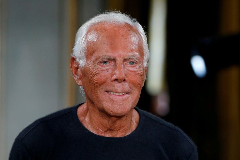 FILE PHOTO: Designer Giorgio Armani appears at the end of his Haute Couture Fall/Winter 2018/2019 fashion show for Giorgio Armani Prive in Paris