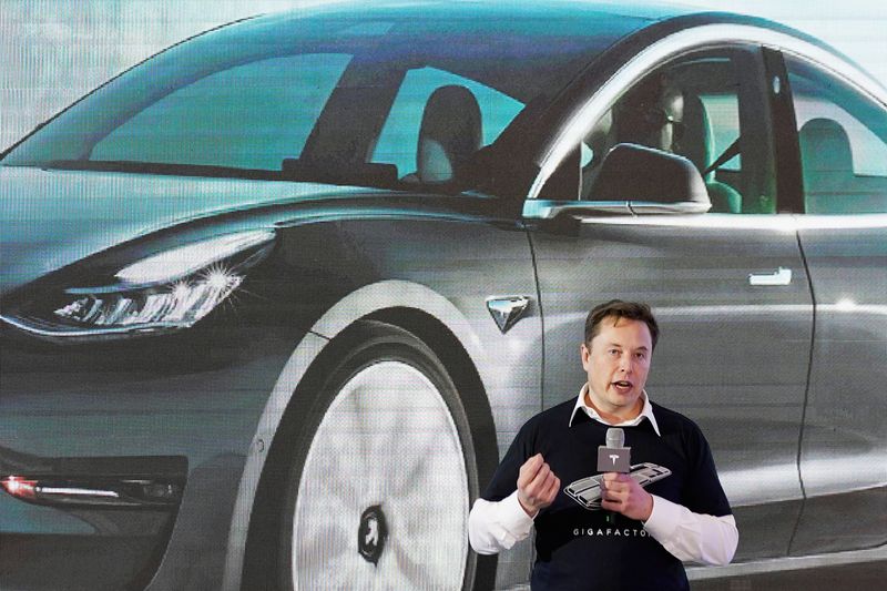 Tesla Inc CEO Elon Musk speaks onstage during a delivery event for Tesla China-made Model 3 cars at its factory in Shanghai