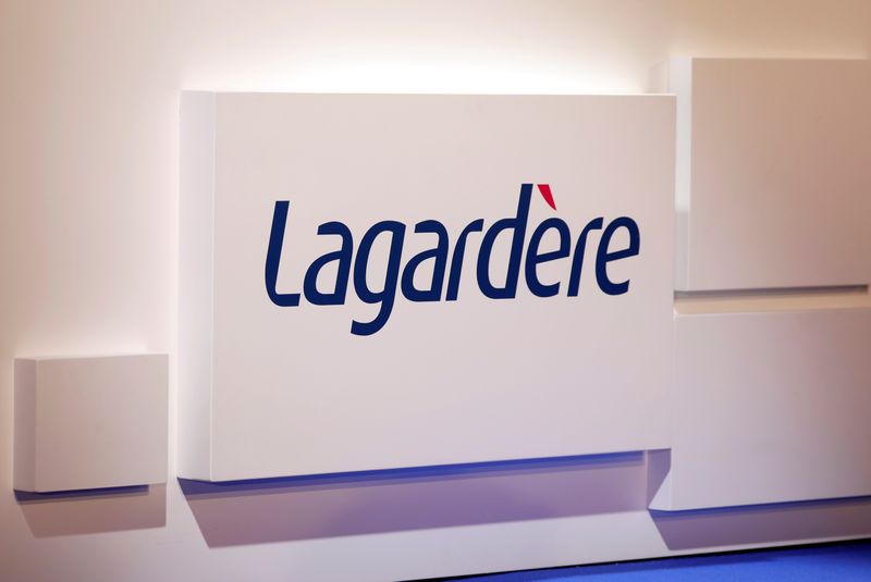 FILE PHOTO: The logo of French media group Lagardere is seen at the group's shareholders meeting in Paris