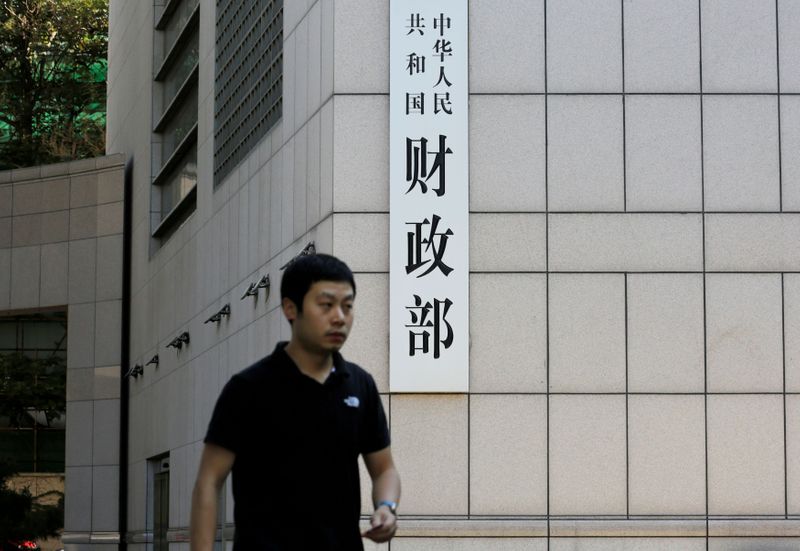 FILE PHOTO: The sign of China's Ministry of Finance is pictured in Beijing