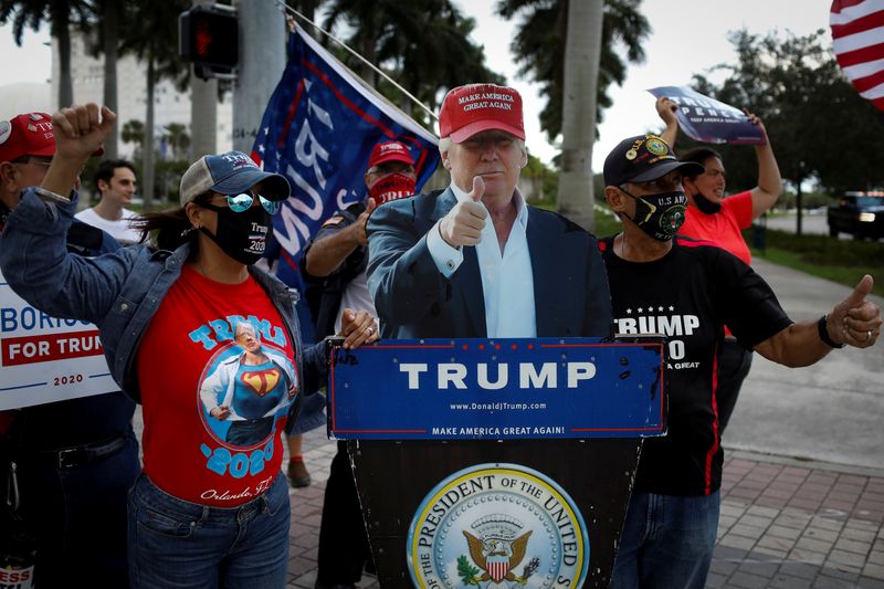 Supporters of U.S. President Trump attend a gathering as Democratic U.S. presidential nominee Biden campaigns in Miami