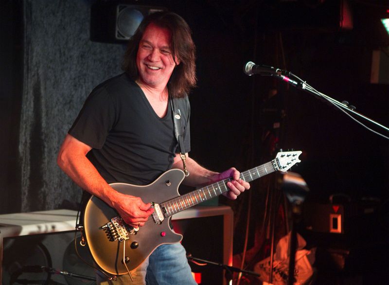 FILE PHOTO: Guitarist Eddie Van Halen performs during a private Van Halen show to announce the band's upcoming tour at Cafe Wha? in New York