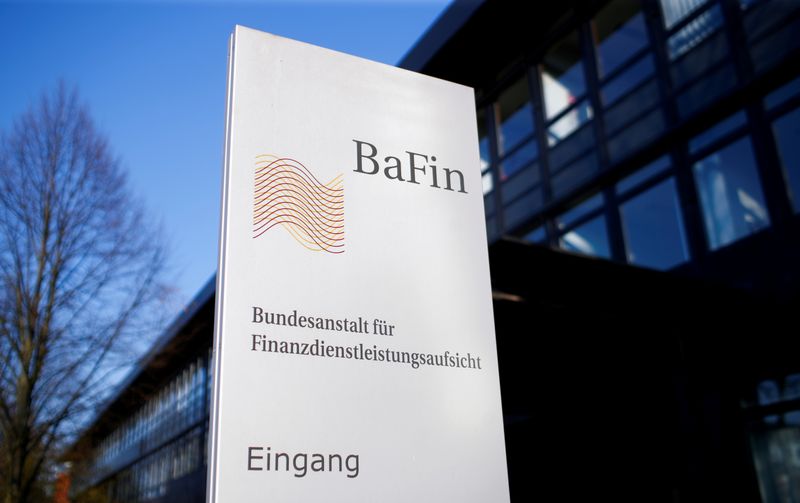 FILE PHOTO: The logo of Germany's Federal Financial Supervisory Authority BaFin (Bundesanstalt fuer Finanzdienstleistungsaufsicht) is pictured outside of an office building of the BaFin in Bonn