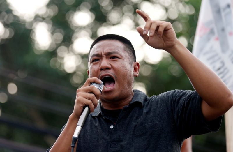 Pro-democracy protester Jatupat “Pai” Boonpattararaksa gives a speech after being released from Bangkok Remand Prison in Bangkok