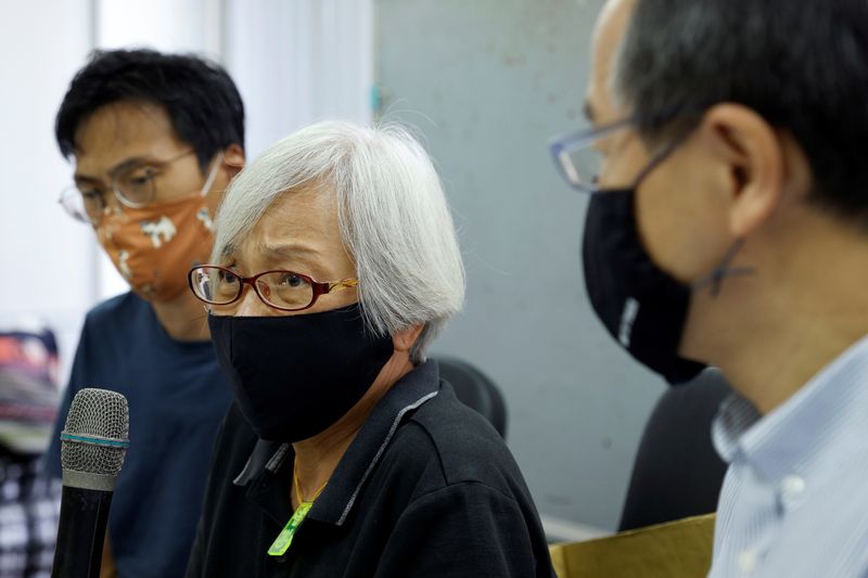 Alexandra Wong, a pro-democracy activist, attends a news conference after Chinese authorities kept her in custody for a month and a half, across the border in Shenzhen, in Hong Kong