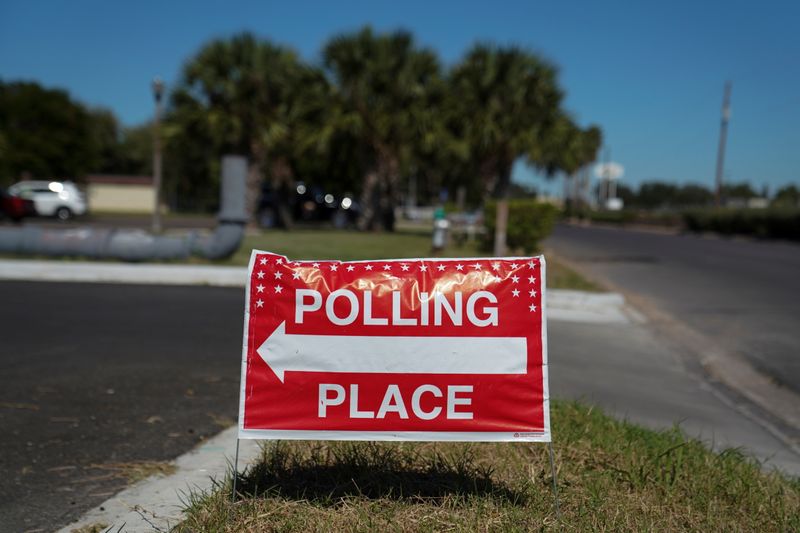 A sign is seen outside of a polling site in McAllen, Texas