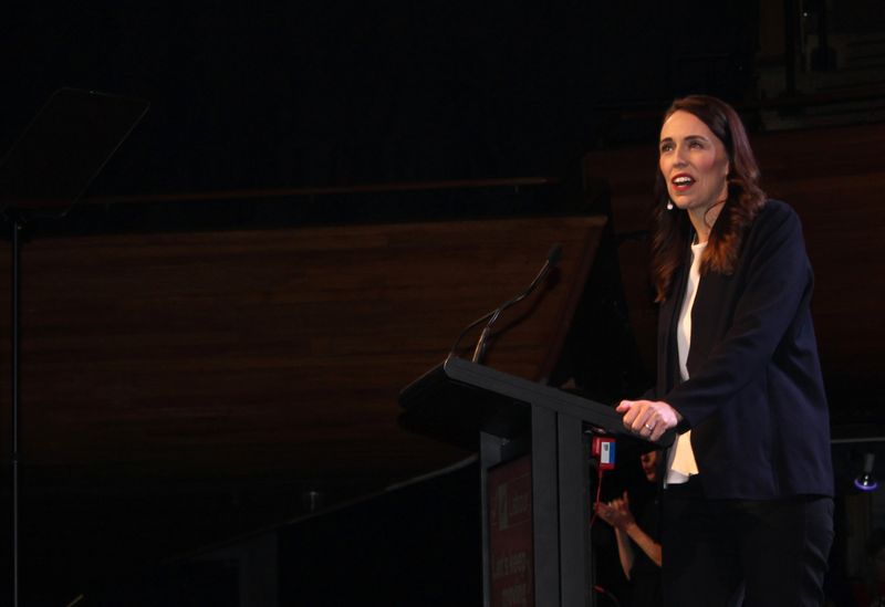 FILE PHOTO: Prime Minister Jacinda Ardern addresses her supporters at a Labour Party event in Wellington