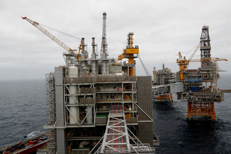 FILE PHOTO: A general view of Equinor's Johan Sverdrup oilfield platforms in the North Sea
