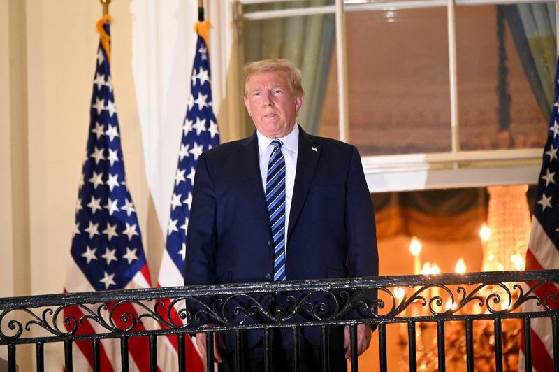 FILE PHOTO: U.S. President Donald Trump returns to the White House after being hospitalized at Walter Reed Medical Center for coronavirus disease (COVID-19), in Washington