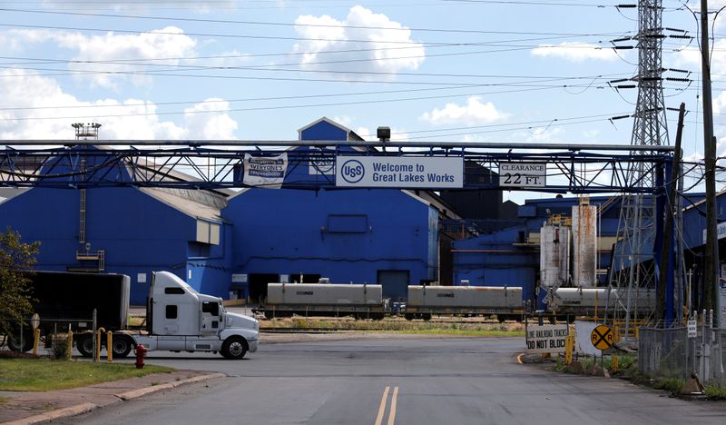 FILE PHOTO: Entrance to the U.S. Steel Great Lakes Works plant is seen in Ecorse, Michigan