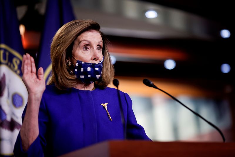 FILE PHOTO: House Speaker Nancy Pelosi introduces legislation in a news conference on Capitol Hill in Washington in October 2020