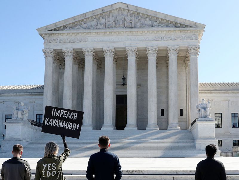 Activists gather outside the U.S. Supreme Court on the opening day of its new term in Washington
