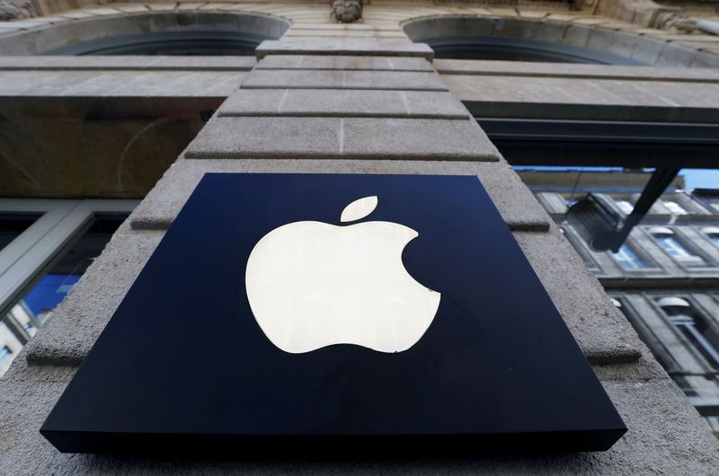 FILE PHOTO: The logo of Apple company is seen outside an Apple store in Bordeaux