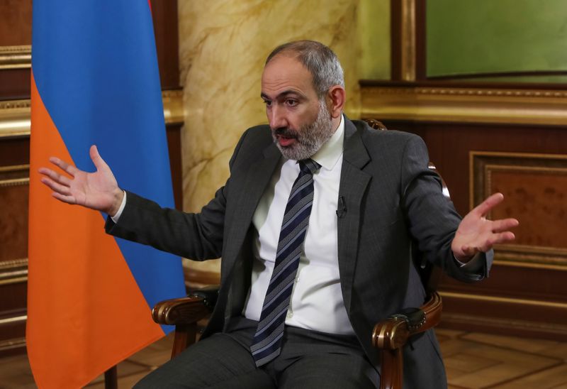 Armenian Prime Minister Nikol Pashinyan is pictured during an interview with Reuters in Yerevan