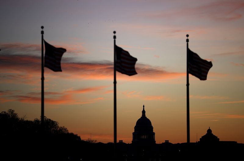 The U.S. Capitol is seen at sunrise during the election day, in Washington