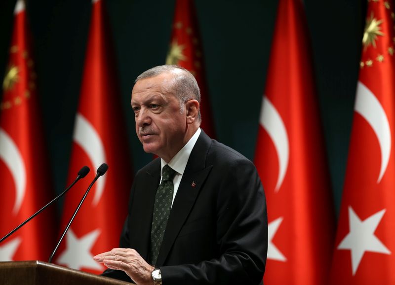 FILE PHOTO: Turkish President Erdogan speaks in Ankara
