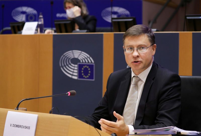 FILE PHOTO: European Commission Vice President Dombrovskis attends a hearing, in Brussels