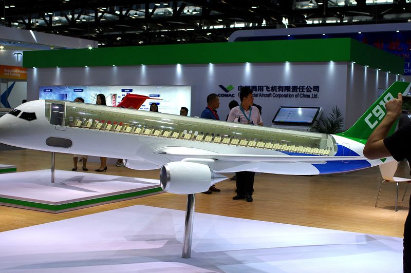 FILE PHOTO: A model of C919 passenger jet by COMAC is displayed at Aviation Expo China 2017 in Beijing