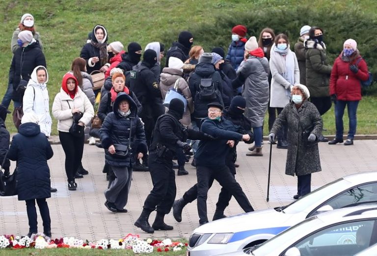 Hundreds detained as Belarusians chant dead protester’s last words