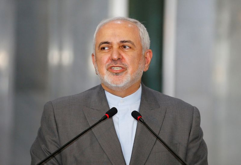 FILE PHOTO: Iran's Foreign Minister Mohammad Javad Zarif speaks during a news conference with Iraqi Foreign Affairs Minister Fuad Hussein, in Baghdad