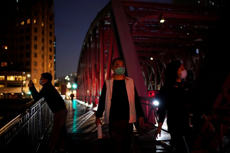 People wearing face masks are seen on a street amid the global outbreak of the coronavirus disease (COVID-19) in Shanghai